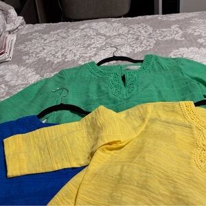 Crochet-Trim Knit Top - Yellow, Green, Blue